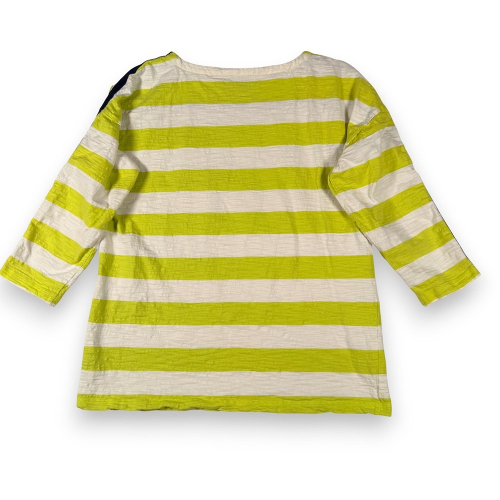 T‎ by Talbots Striped 3/4 Sleeve Boat Neck Top Green White Women Medium - Picture 3 of 6